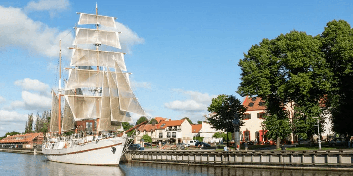 old sailing boat in the river of the city of Klaipeda in Lithuania