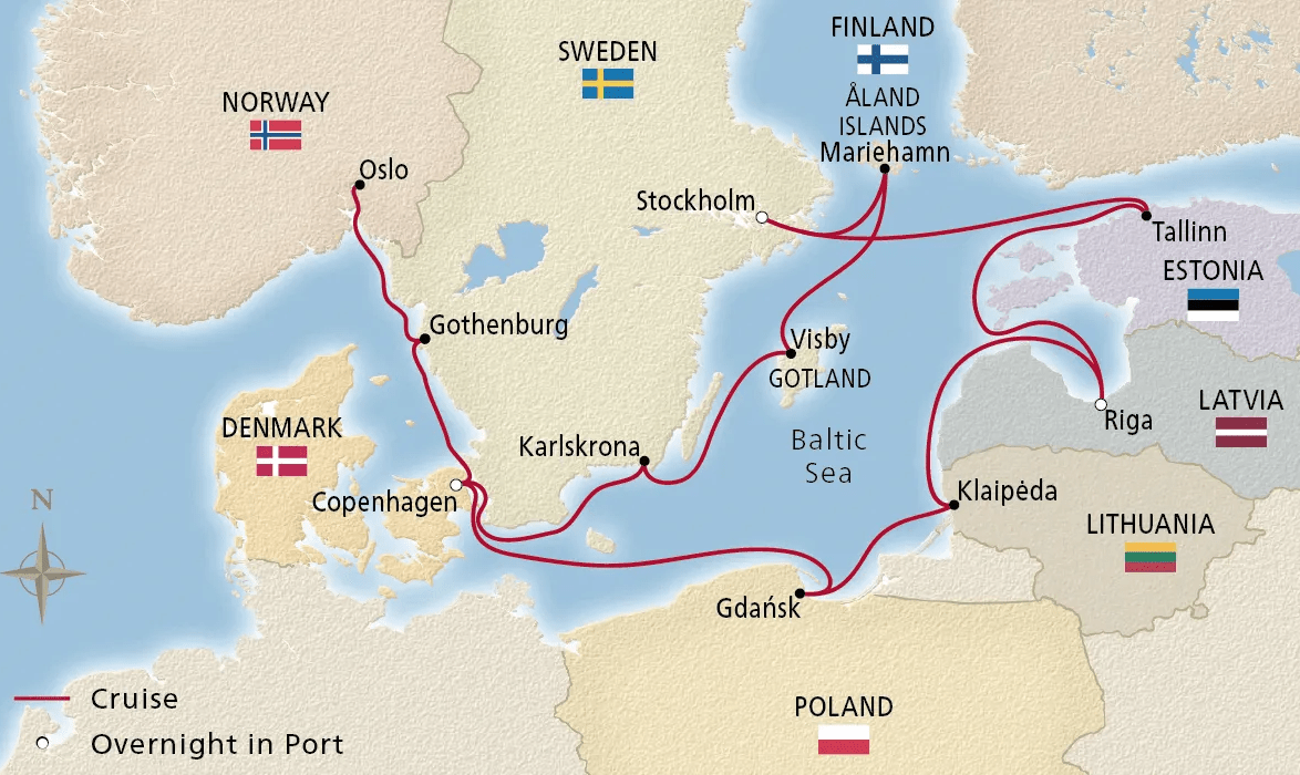 map of the Scandinavia and Baltic Capitals tour