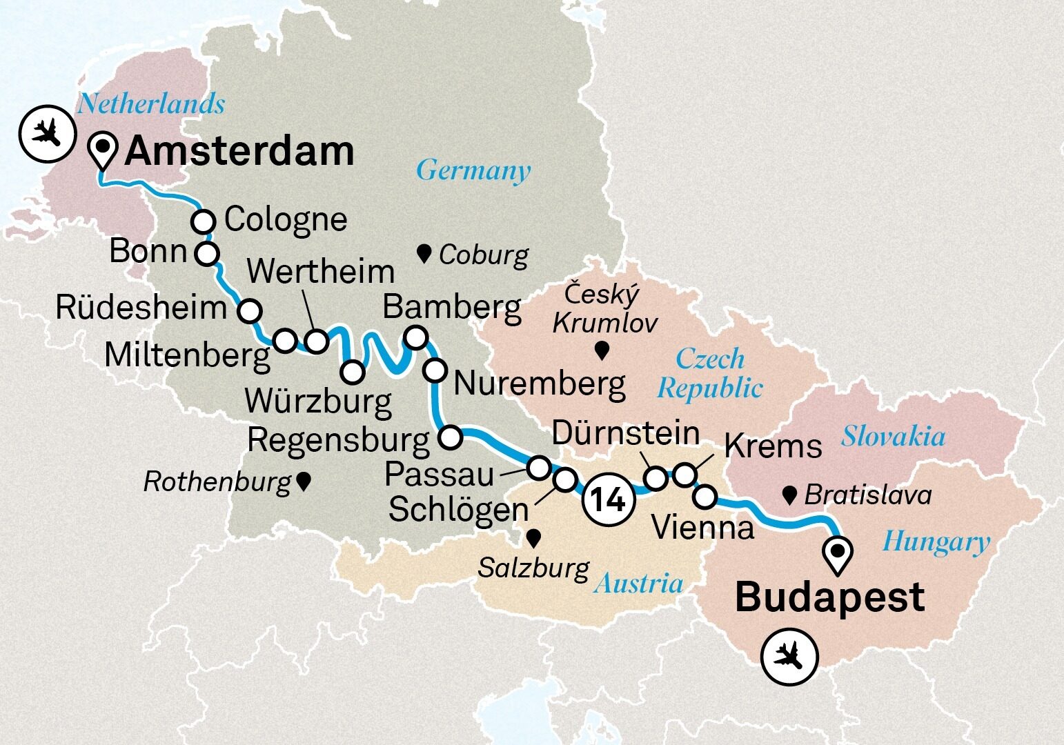 image of a map of the Scenic European River Cruise