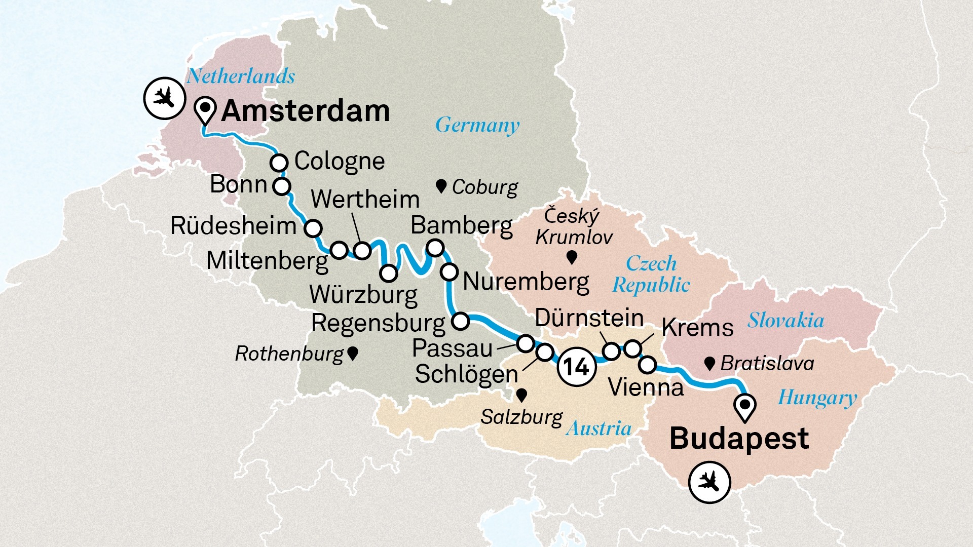 image of a map of the Scenic European River Cruise