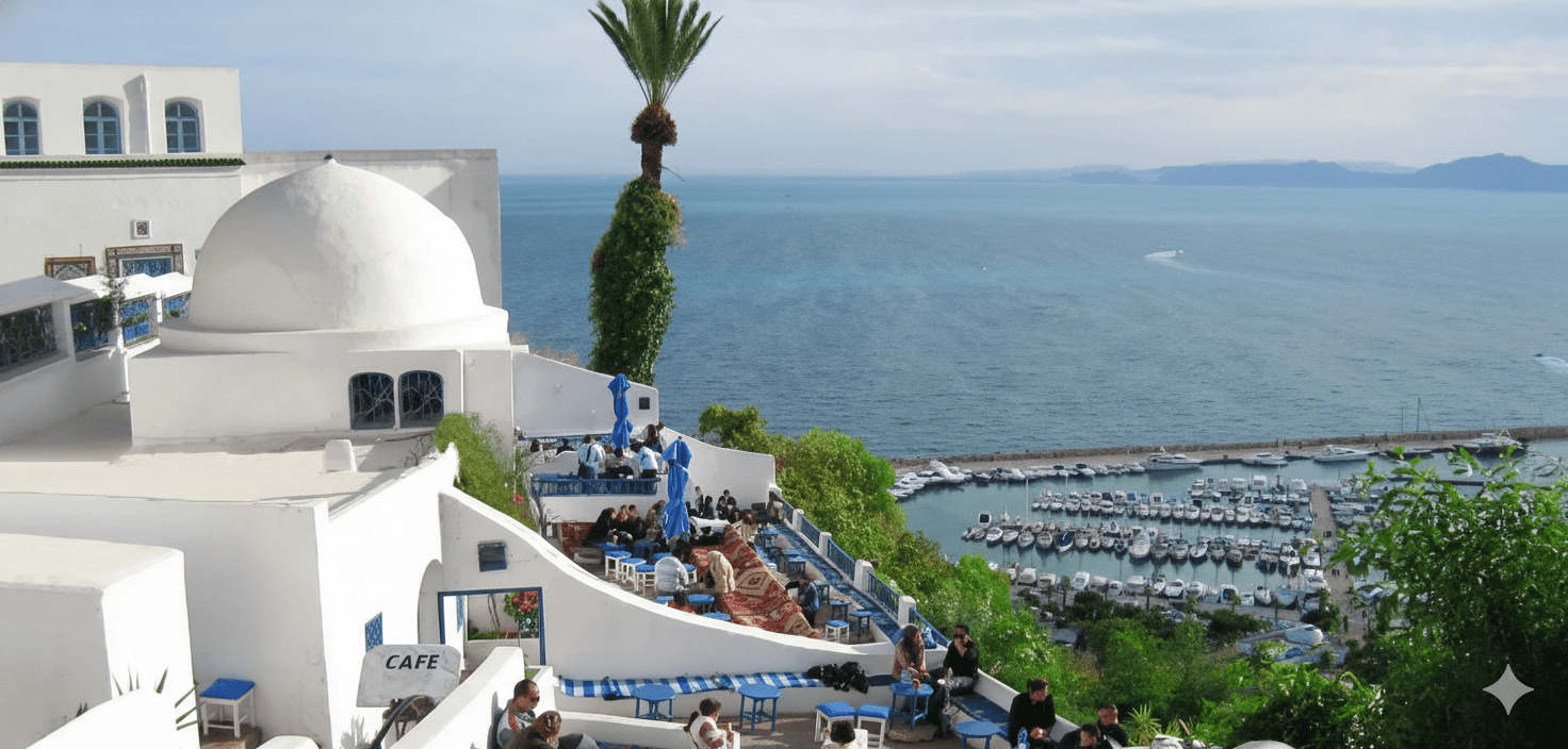 The ancient stone ruins of Carthage overlooking the Mediterranean coast in Tunis, Tunisia