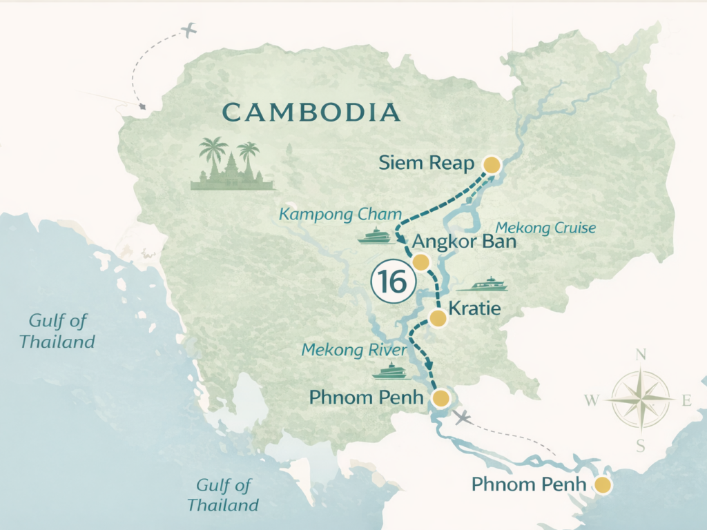 Map of Cambodia hosted journey featuring Savong School
