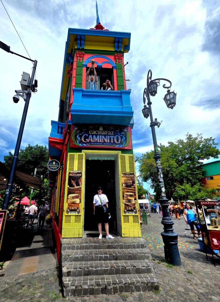 Kerry standing in front of a narrow building in Buenos Aires