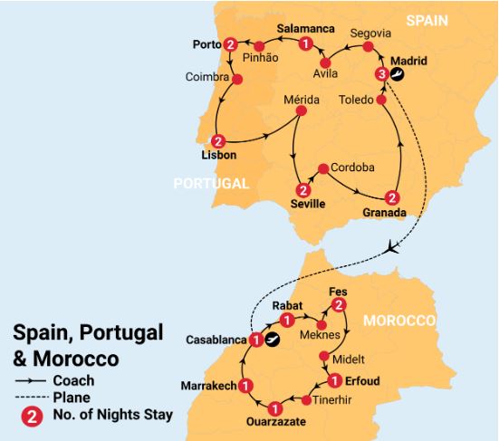 Magical Spain, Portugal & Morocco map